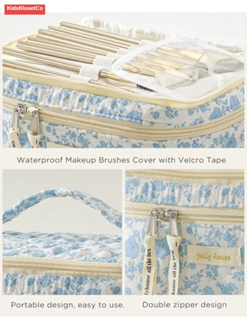 2-Piece Quilted Cosmetic Bag Set Cotton Travel Makeup Organizer Large Capacity